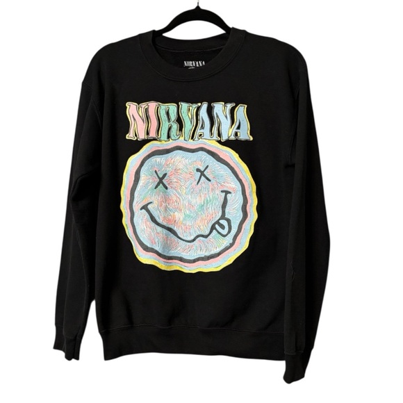 Nirvana Hall of Fame Black Graphic Sweatshirt with Pastel Graphic. - Picture 2 of 6
